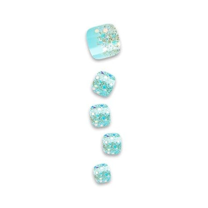 KISS imPRESS No Glue Pedi Press-On Nails - 'Last Flowers' Design, Medium Blue, Short Squoval Shape, 24 Nails