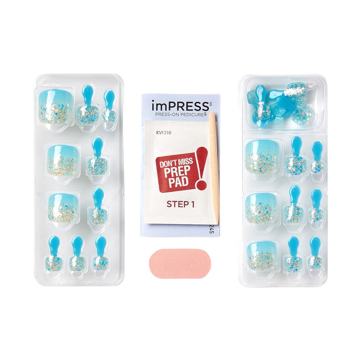 KISS imPRESS No Glue Pedi Press-On Nails - 'Last Flowers' Design, Medium Blue, Short Squoval Shape, 24 Nails - görsel 11