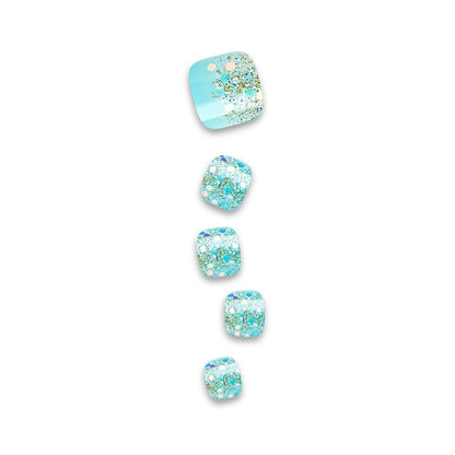 KISS imPRESS No Glue Pedi Press-On Nails - 'Last Flowers' Design, Medium Blue, Short Squoval Shape, 24 Nails