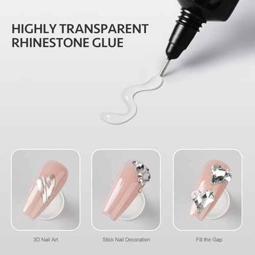 GAOY Multi-Functional Rhinestone Glue - Strong Adhesion 3D Gel Nail Art Glue for Nail Charms, Gems, and Jewels Decoration, 15g No Wipe UV Light Cure - görsel 7