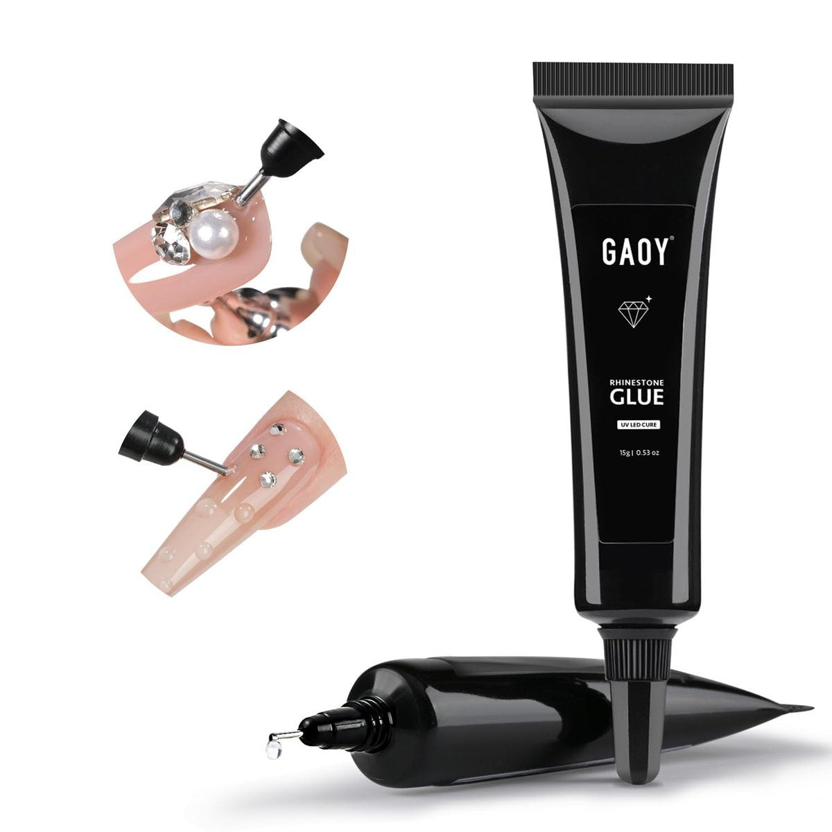 GAOY Multi-Functional Rhinestone Glue - Strong Adhesion 3D Gel Nail Art Glue for Nail Charms, Gems, and Jewels Decoration, 15g No Wipe UV Light Cure - görsel 2