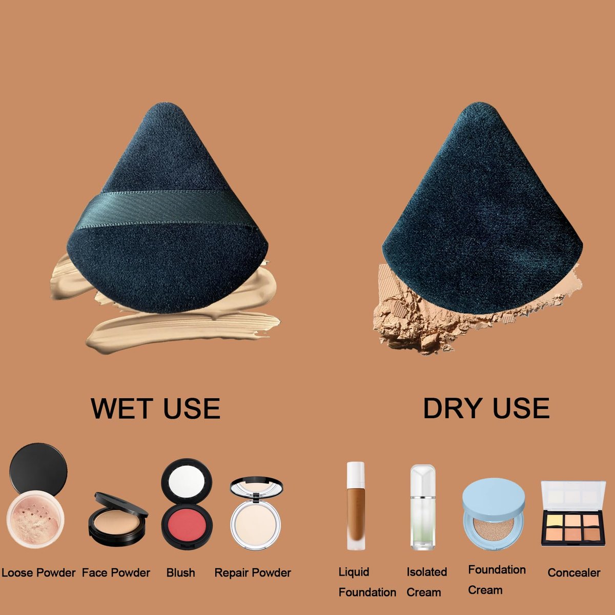 9-Piece Black Powder Puff Face Makeup Sponge Set – Triangle Loose Powder Puffs for Foundation & Cosmetics - görsel 13