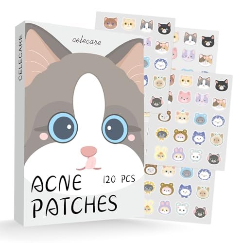 CELECARE Cat Pimple Patches - 120 Cute Acne Patches with Salicylic Acid & Tea Tree, Hydrocolloid Dots for Face, 20 Colors Avelisse