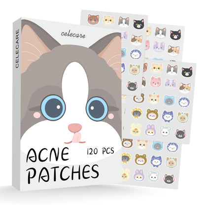 CELECARE Cat Pimple Patches - 120 Cute Acne Patches with Salicylic Acid & Tea Tree, Hydrocolloid Dots for Face, 20 Colors Avelisse