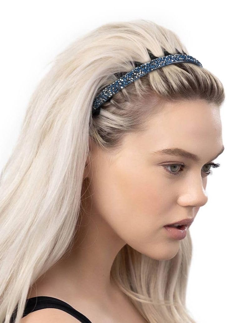 Huachi 4-Pack Fashion Rhinestone Headband for Women – Non-Slip Comb Headbands with Teeth, Crystal Diamond Hairband, Sparkly Hair Accessories (Black, Gray, Silver, Navy) - görsel 15