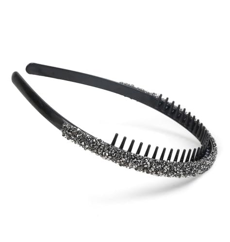 Huachi 4-Pack Fashion Rhinestone Headband for Women – Non-Slip Comb Headbands with Teeth, Crystal Diamond Hairband, Sparkly Hair Accessories (Black, Gray, Silver, Navy) - görsel 6