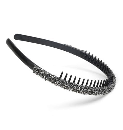 Huachi 4-Pack Fashion Rhinestone Headband for Women – Non-Slip Comb Headbands with Teeth, Crystal Diamond Hairband, Sparkly Hair Accessories (Black, Gray, Silver, Navy)