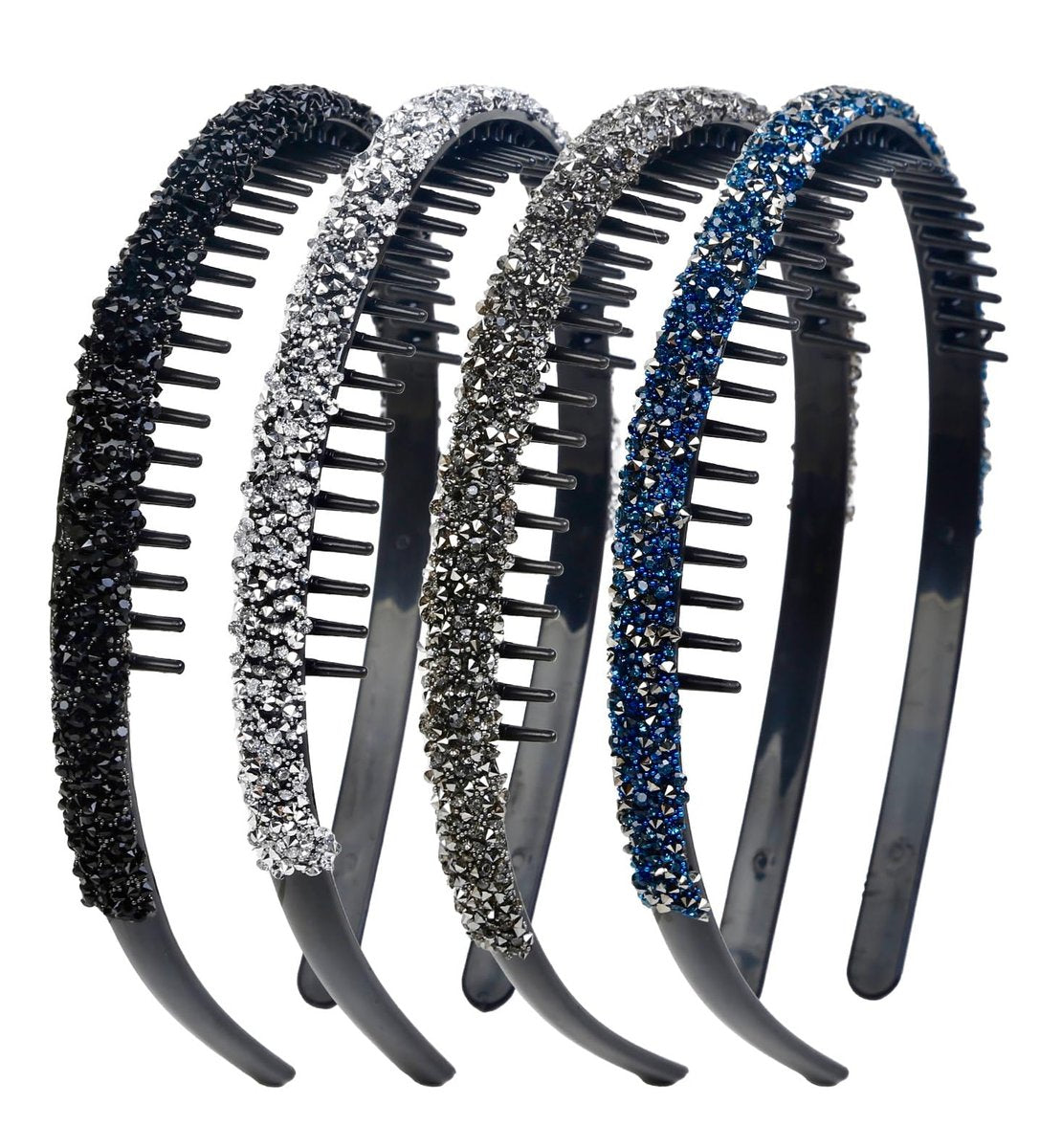 Huachi 4-Pack Fashion Rhinestone Headband for Women – Non-Slip Comb Headbands with Teeth, Crystal Diamond Hairband, Sparkly Hair Accessories (Black, Gray, Silver, Navy) - görsel 1