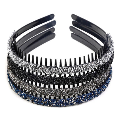 Huachi 4-Pack Fashion Rhinestone Headband for Women – Non-Slip Comb Headbands with Teeth, Crystal Diamond Hairband, Sparkly Hair Accessories (Black, Gray, Silver, Navy)