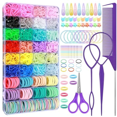 Auroray 1784 Pcs Hair Ties Set for Girls – 24 Colors Rubber Bands with Organizer Box & Elastic Cutter Scissors - görsel 2