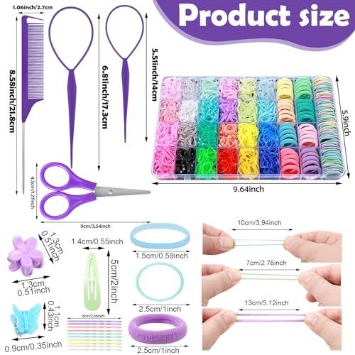 Auroray 1784 Pcs Hair Ties Set for Girls – 24 Colors Rubber Bands with Organizer Box & Elastic Cutter Scissors - görsel 4