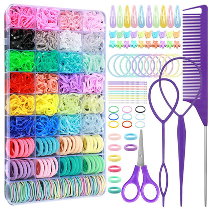 Auroray 1784 Pcs Hair Ties Set for Girls – 24 Colors Rubber Bands with Organizer Box & Elastic Cutter Scissors