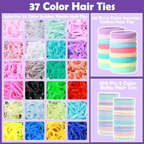 Auroray 1784 Pcs Hair Ties Set for Girls – 24 Colors Rubber Bands with Organizer Box & Elastic Cutter Scissors - görsel 6