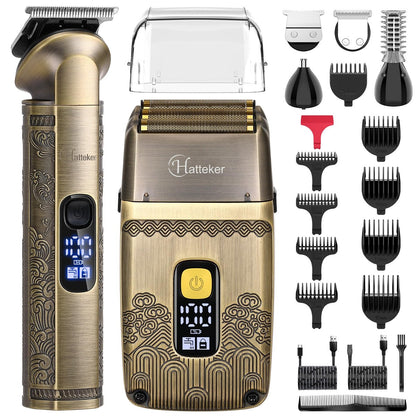 Hatteker Professional Hair Clipper Electric Razor Foil Shaver for Men - Cordless Waterproof Grooming Kit with Triple Blades, Bronze Avelisse