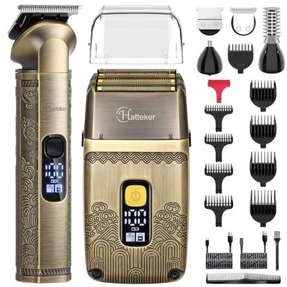 Hatteker Professional Hair Clipper Electric Razor Foil Shaver for Men - Cordless Waterproof Grooming Kit with Triple Blades, Bronze Avelisse