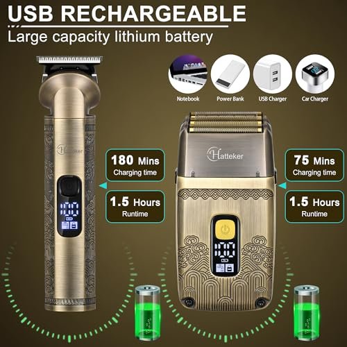 Hatteker Professional Hair Clipper Electric Razor Foil Shaver for Men - Cordless Waterproof Grooming Kit with Triple Blades, Bronze Avelisse