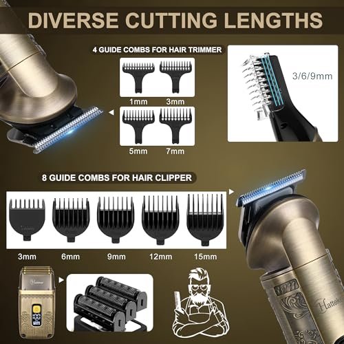 Hatteker Professional Hair Clipper Electric Razor Foil Shaver for Men - Cordless Waterproof Grooming Kit with Triple Blades, Bronze Avelisse