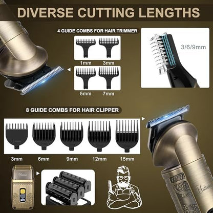 Hatteker Professional Hair Clipper Electric Razor Foil Shaver for Men - Cordless Waterproof Grooming Kit with Triple Blades, Bronze Avelisse