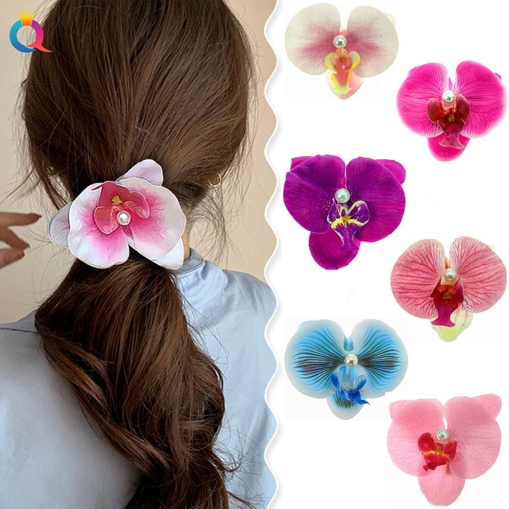 ALIMITOPIA Bohemian Fabric Orchid Flower Hair Clips - 6-Pack Multicolor Alligator Clips for Women - görsel 11