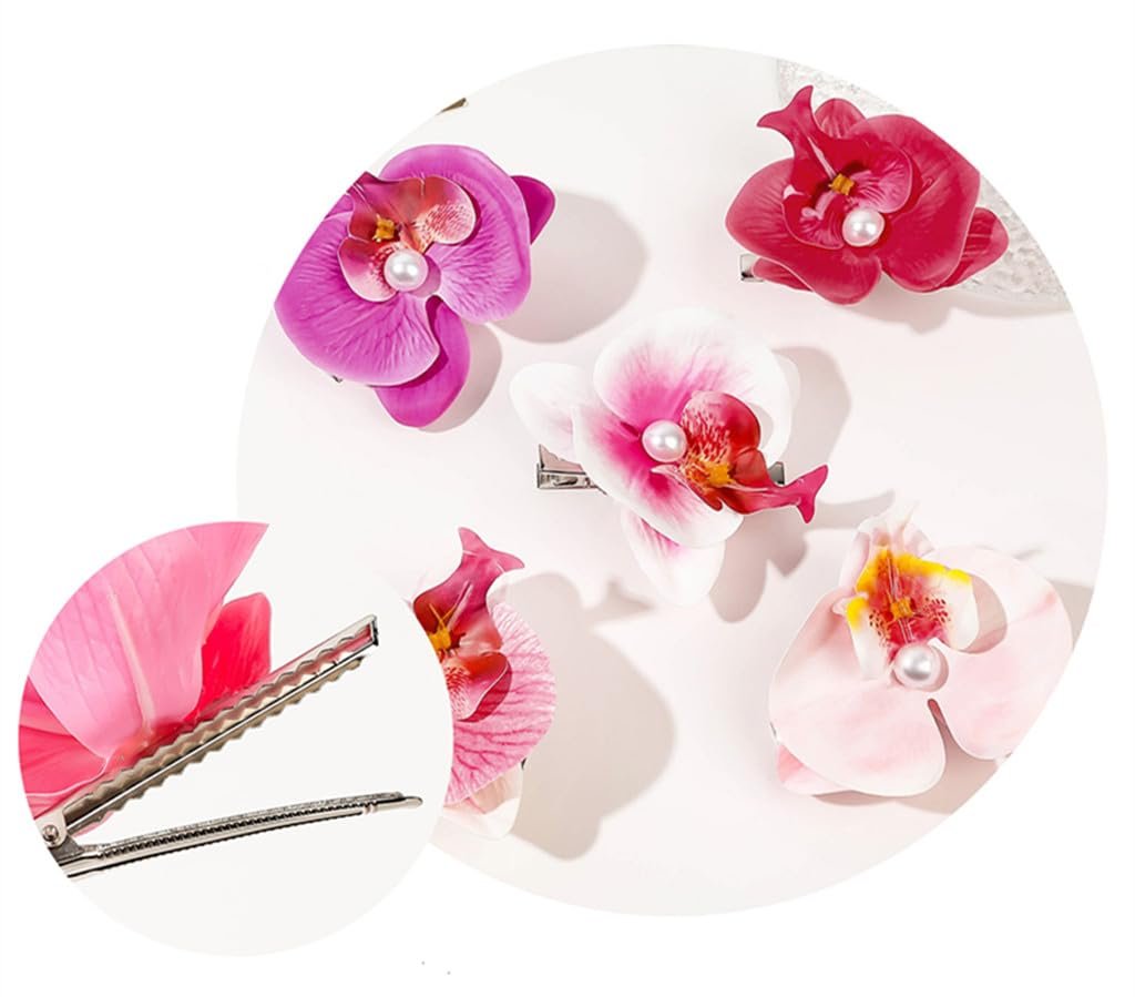 ALIMITOPIA Bohemian Fabric Orchid Flower Hair Clips - 6-Pack Multicolor Alligator Clips for Women - görsel 5