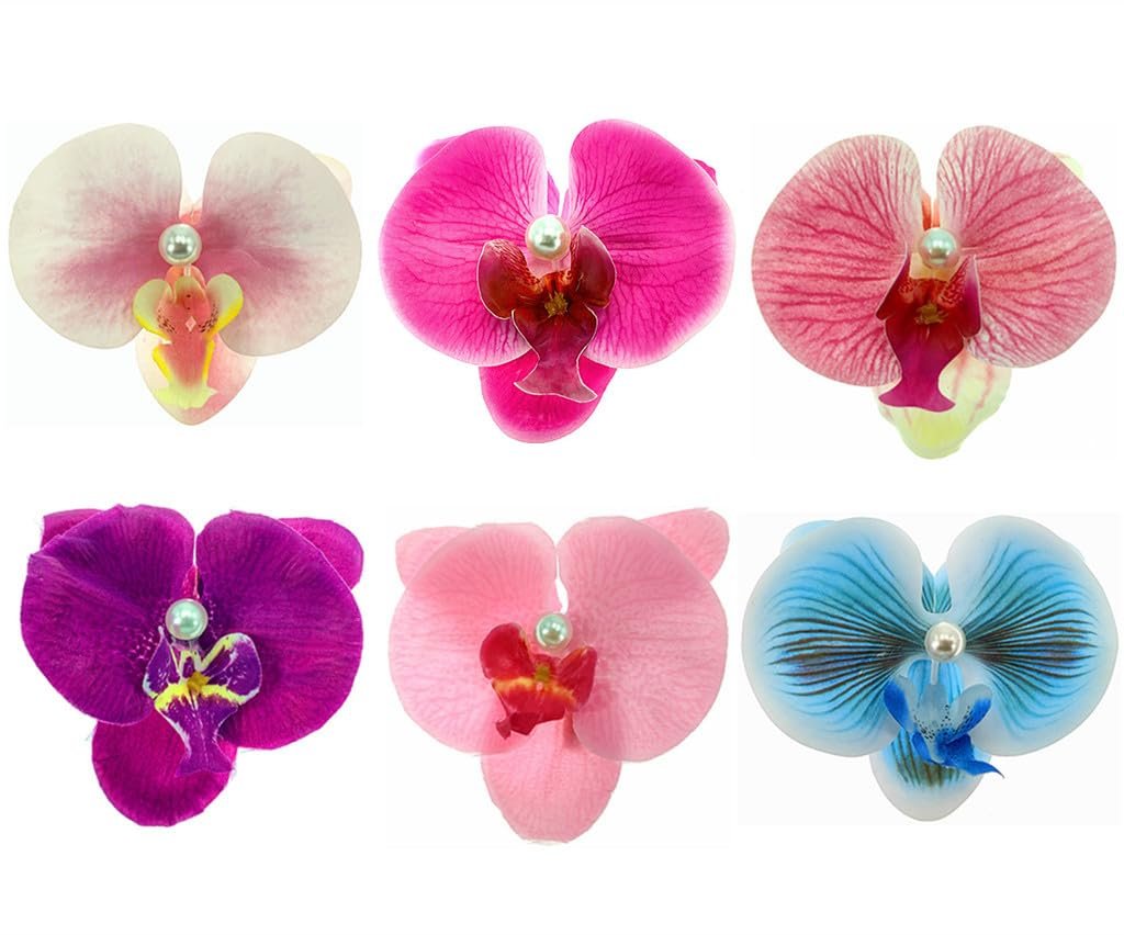 ALIMITOPIA Bohemian Fabric Orchid Flower Hair Clips - 6-Pack Multicolor Alligator Clips for Women - görsel 1