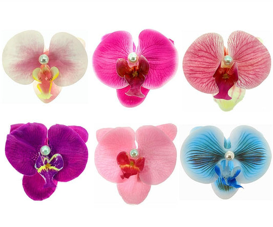 ALIMITOPIA Bohemian Fabric Orchid Flower Hair Clips - 6-Pack Multicolor Alligator Clips for Women