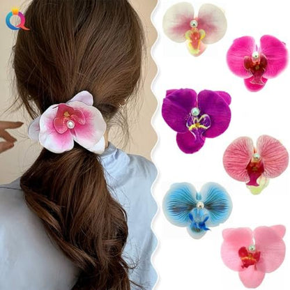 ALIMITOPIA Bohemian Fabric Orchid Flower Hair Clips - 6-Pack Multicolor Alligator Clips for Women
