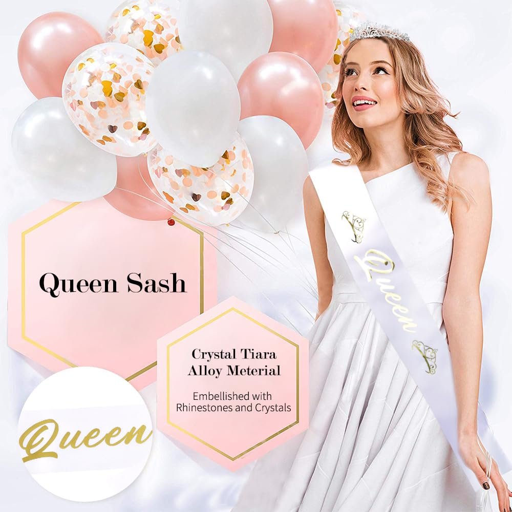 King and Queen Crown Set with Sashes - Gold & Silver Metal Crowns for Prom, Homecoming, Wedding, Birthday, Halloween Avelisse