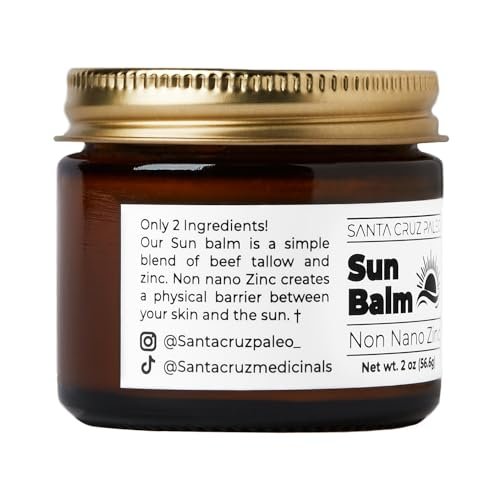 Santa Cruz Paleo Beef Tallow Sun Balm with Non-Nano Zinc Oxide – Unscented Natural Mineral Sun Protection for Face & Body, Acne Safe, Non-Comedogenic Moisturizer, Organic Balm, 2 Oz Avelisse