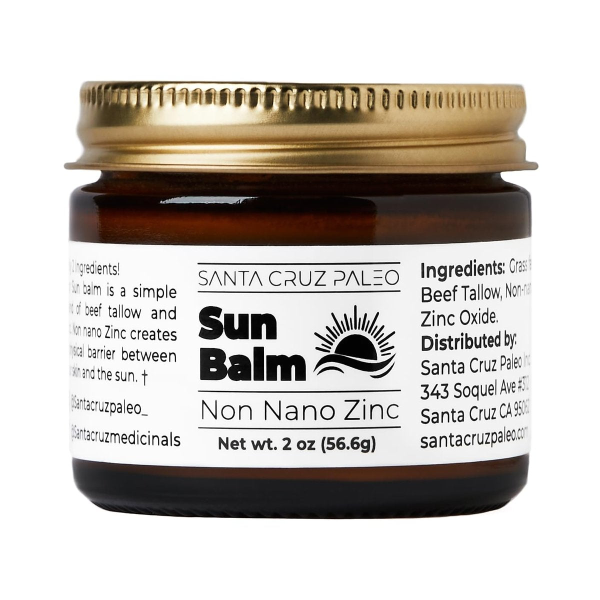 Santa Cruz Paleo Beef Tallow Sun Balm with Non-Nano Zinc Oxide – Unscented Natural Mineral Sun Protection for Face & Body, Acne Safe, Non-Comedogenic Moisturizer, Organic Balm, 2 Oz Avelisse