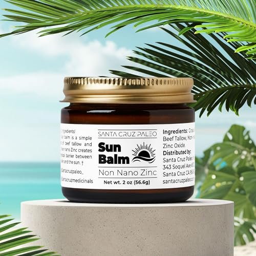 Santa Cruz Paleo Beef Tallow Sun Balm with Non-Nano Zinc Oxide – Unscented Natural Mineral Sun Protection for Face & Body, Acne Safe, Non-Comedogenic Moisturizer, Organic Balm, 2 Oz Avelisse