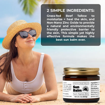 Santa Cruz Paleo Beef Tallow Sun Balm with Non-Nano Zinc Oxide – Unscented Natural Mineral Sun Protection for Face & Body, Acne Safe, Non-Comedogenic Moisturizer, Organic Balm, 2 Oz Avelisse