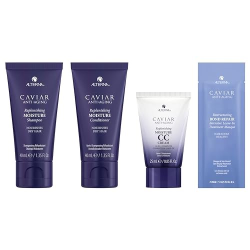 Alterna Haircare CAVIAR Anti-Aging Replenishing Moisture Trial Kit – Shampoo, Conditioner & Leave-In CC Cream for Dry, Brittle Hair | Sulfate-Free Hydration Avelisse