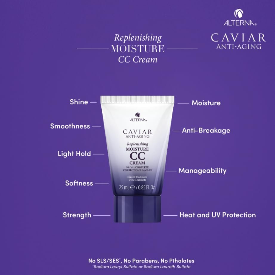 Alterna Haircare CAVIAR Anti-Aging Replenishing Moisture Trial Kit – Shampoo, Conditioner & Leave-In CC Cream for Dry, Brittle Hair | Sulfate-Free Hydration Avelisse