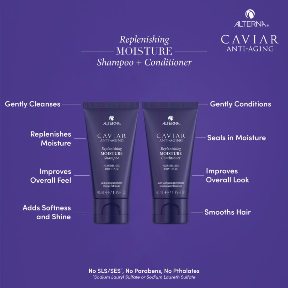 Alterna Haircare CAVIAR Anti-Aging Replenishing Moisture Trial Kit – Shampoo, Conditioner & Leave-In CC Cream for Dry, Brittle Hair | Sulfate-Free Hydration Avelisse