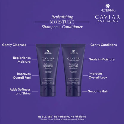 Alterna Haircare CAVIAR Anti-Aging Replenishing Moisture Trial Kit – Shampoo, Conditioner & Leave-In CC Cream for Dry, Brittle Hair | Sulfate-Free Hydration Avelisse