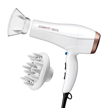 Conair Double Ceramic Hair Dryer with Diffuser - Ionic Blow Dryer for Frizz-Free Shine, Includes Diffuser & Concentrator, White Avelisse