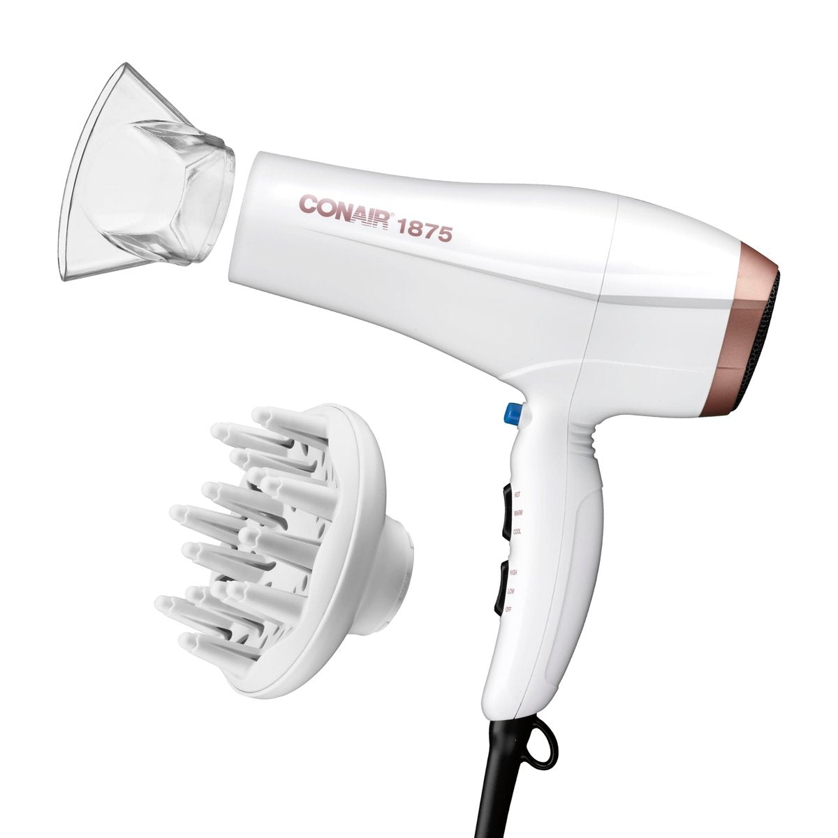 Conair Double Ceramic Hair Dryer with Diffuser - Ionic Blow Dryer for Frizz-Free Shine, Includes Diffuser & Concentrator, White Avelisse