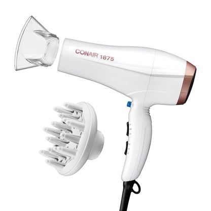 Conair Double Ceramic Hair Dryer with Diffuser - Ionic Blow Dryer for Frizz-Free Shine, Includes Diffuser & Concentrator, White Avelisse