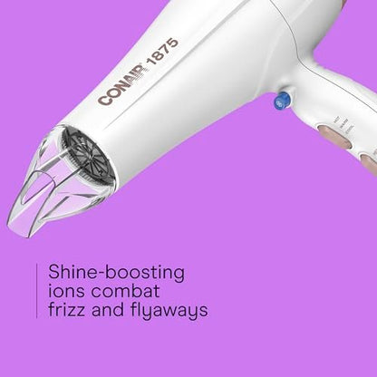 Conair Double Ceramic Hair Dryer with Diffuser - Ionic Blow Dryer for Frizz-Free Shine, Includes Diffuser & Concentrator, White Avelisse