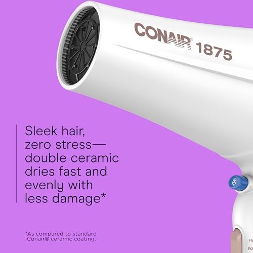 Conair Double Ceramic Hair Dryer with Diffuser - Ionic Blow Dryer for Frizz-Free Shine, Includes Diffuser & Concentrator, White Avelisse