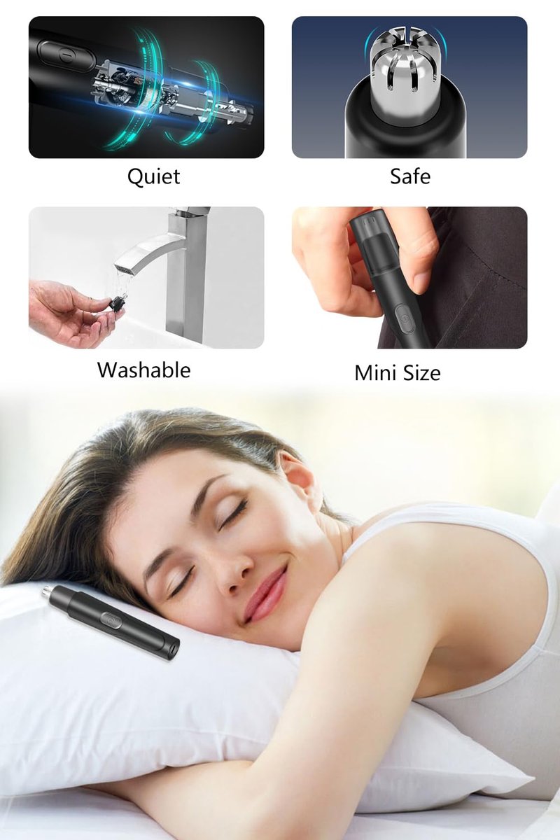 HILIYOT Nose Hair Trimmer USB Rechargeable Painless Ear Hair Trimmer for Men Women Powerful Motor Dual-Edge Blades Low Noise Black - görsel 13