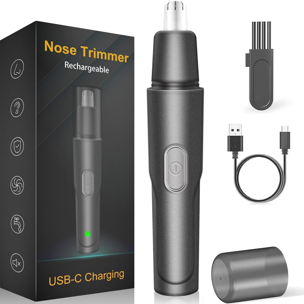 HILIYOT Nose Hair Trimmer USB Rechargeable Painless Ear Hair Trimmer for Men Women Powerful Motor Dual-Edge Blades Low Noise Black - görsel 1