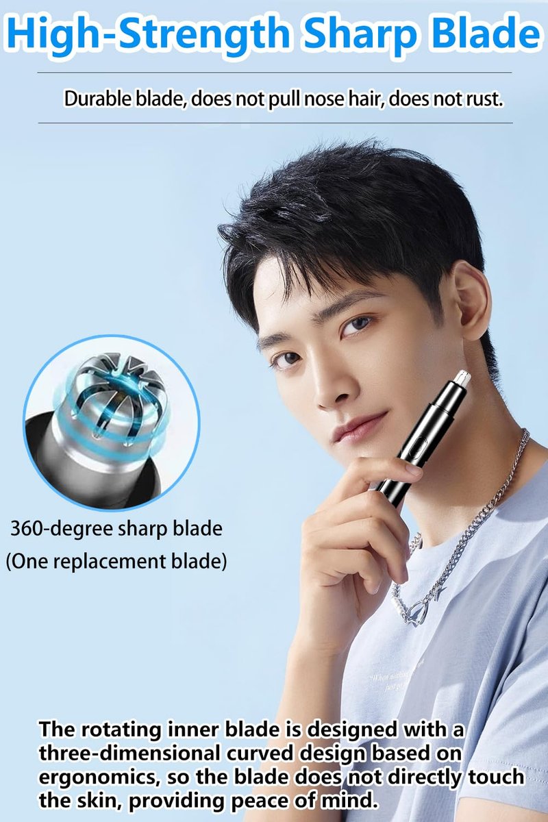 HILIYOT Nose Hair Trimmer USB Rechargeable Painless Ear Hair Trimmer for Men Women Powerful Motor Dual-Edge Blades Low Noise Black - görsel 3