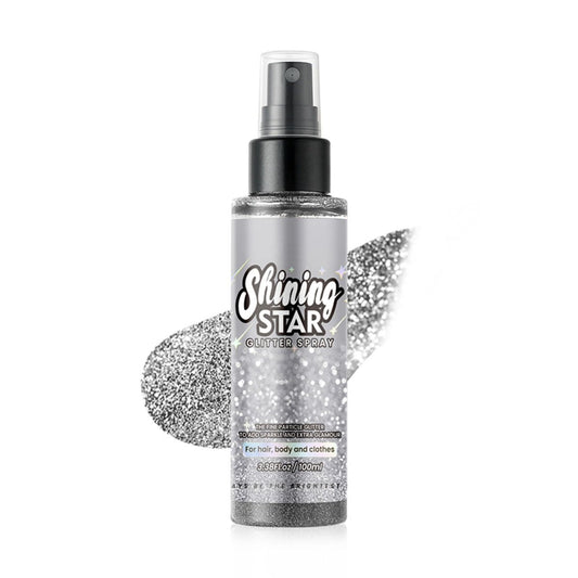 MAEPEOR Body Glitter Spray - Long Lasting Shiny Highlighter Powder, Quick-Drying Shimmer Spray for Face, Body, Hair & Clothes (100ml, Silver)