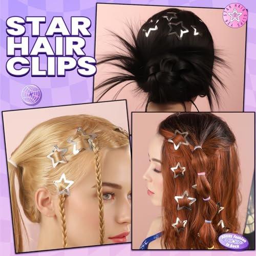 YGDZ Star Hair Clips and Barrettes Set - 20 pcs 1.22" Y2K Hair Accessories, 10 pcs 1.61" Silver Clips for Girls Women, Rave Accessories, Non-Slip Metal Snap Hair Clips - görsel 8