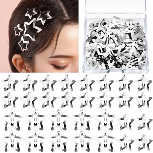 YGDZ Star Hair Clips and Barrettes Set - 20 pcs 1.22" Y2K Hair Accessories, 10 pcs 1.61" Silver Clips for Girls Women, Rave Accessories, Non-Slip Metal Snap Hair Clips - görsel 2