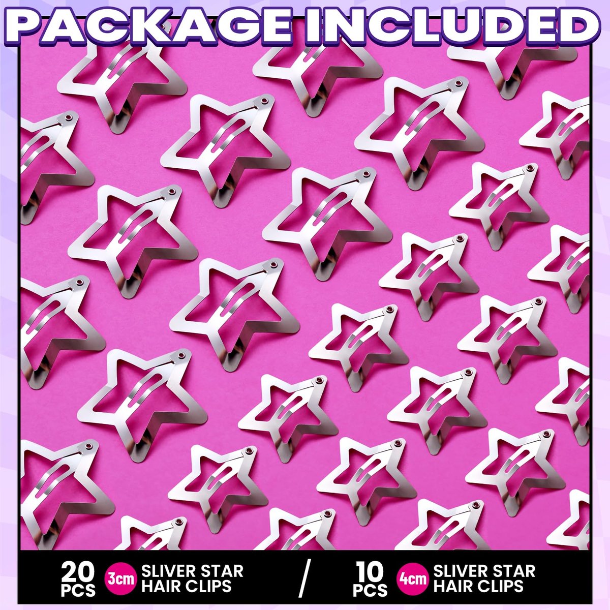 YGDZ Star Hair Clips and Barrettes Set - 20 pcs 1.22" Y2K Hair Accessories, 10 pcs 1.61" Silver Clips for Girls Women, Rave Accessories, Non-Slip Metal Snap Hair Clips - görsel 5