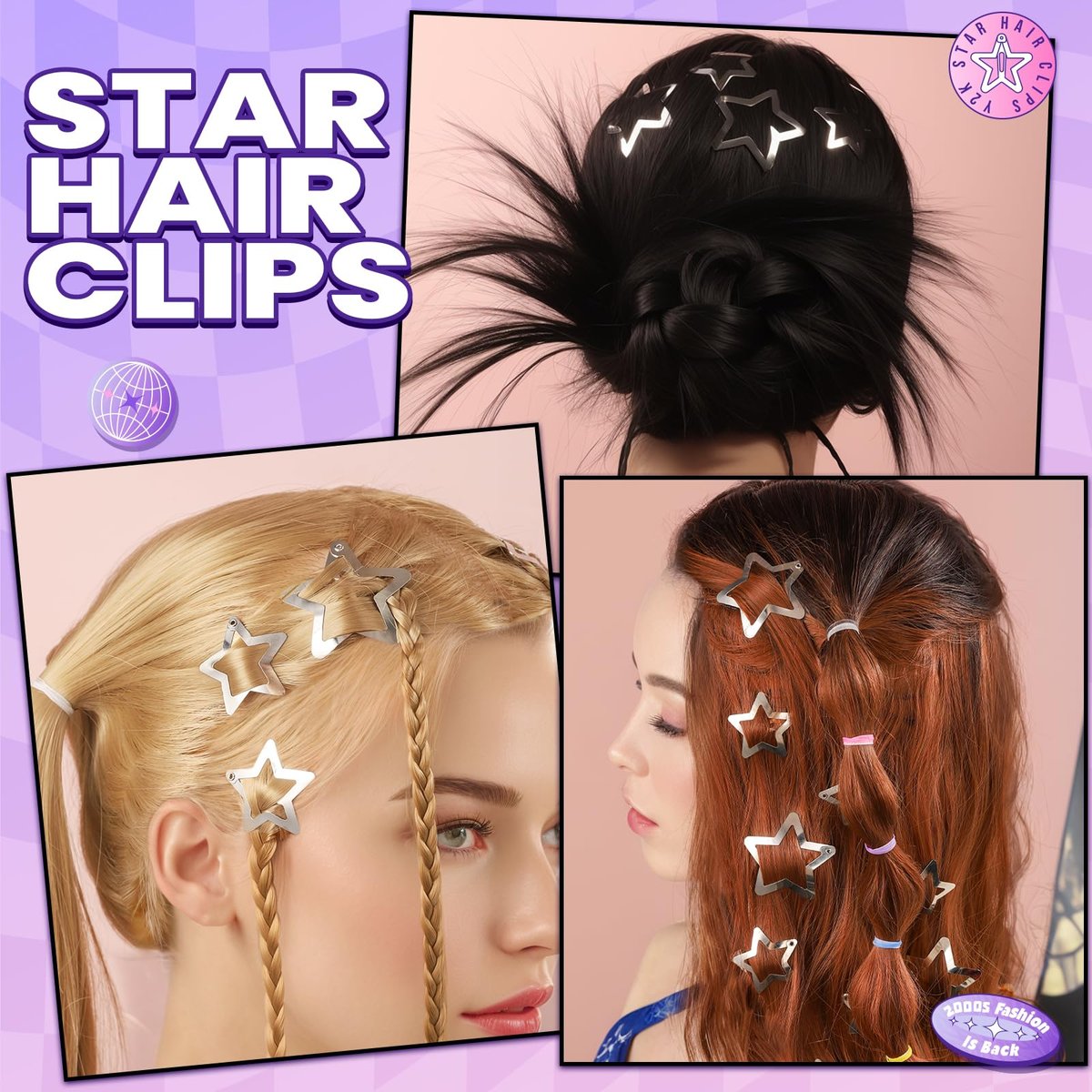 YGDZ Star Hair Clips and Barrettes Set - 20 pcs 1.22" Y2K Hair Accessories, 10 pcs 1.61" Silver Clips for Girls Women, Rave Accessories, Non-Slip Metal Snap Hair Clips - görsel 7