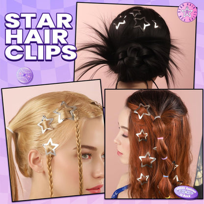 YGDZ Star Hair Clips and Barrettes Set - 20 pcs 1.22" Y2K Hair Accessories, 10 pcs 1.61" Silver Clips for Girls Women, Rave Accessories, Non-Slip Metal Snap Hair Clips